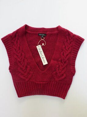For Love & Lemons Layton Cropped Vest in Red Womens V neck Top size XS NEW